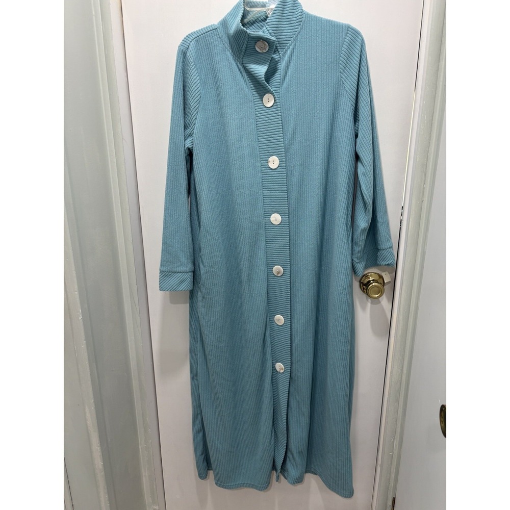 Vintage Metropolitan Teal Blue Button Up Full Length House Robe Women's Size M